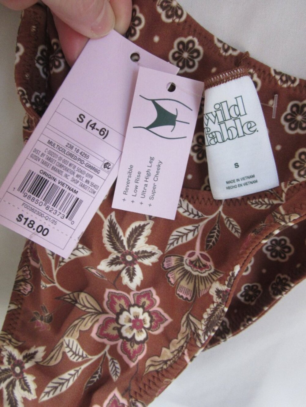 Wild Fable 2 Piece Bikini Brown Pink Floral Reversible Size Small and XXS NWT - Picture 4 of 8